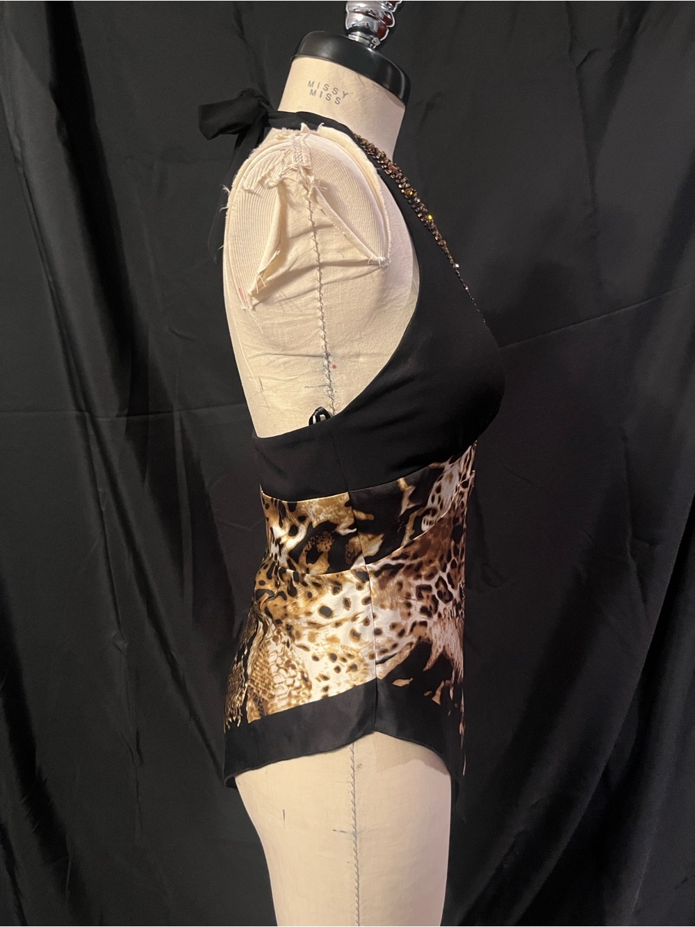 Black & Leopard and Snake Print Beaded/ Sequin Halter Top - Picture 3 of 8